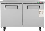 VEVOR Commercial Refrigerator, 48" Worktop Undercounter Refrigerator, 12.85 Cu. Ft Thick Stainless Steel Refrigerated Food Prep Station, 2 Door Worktop Fridge with lock for Restaurant, Bar, Diner