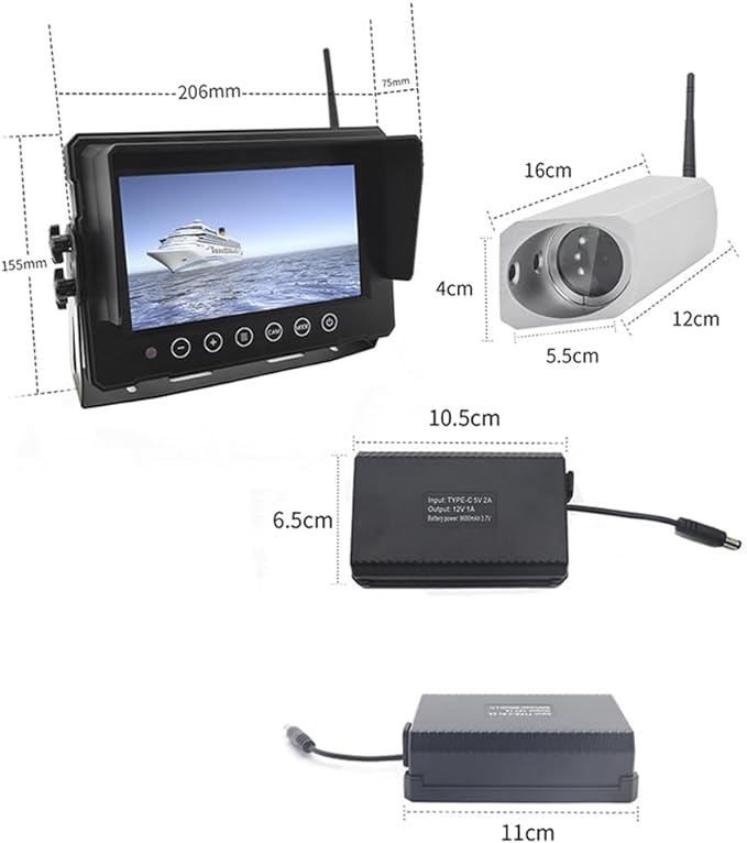 Digital Wireless 7" Monitor Forklift Front View Camera Magnetic 9600mA Battery