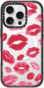 CASETiFY Impact Case for iPhone 16 Pro [Slim / 8.2 ft. 4X Military Grade Drop Protection/Compatible with Magsafe] - Lipstick Kisses - Clear Black