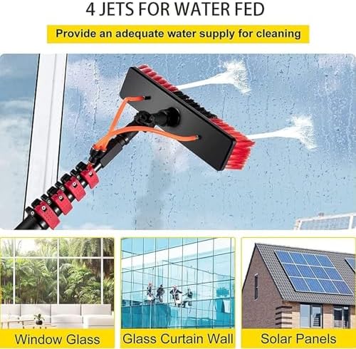 Teles Window Cleaning Pole with Hose Spray Kit - Ideal for Outdoor Solar Panel Cleaning & Maintenance, Extendable Reach for Effortless Cleaning