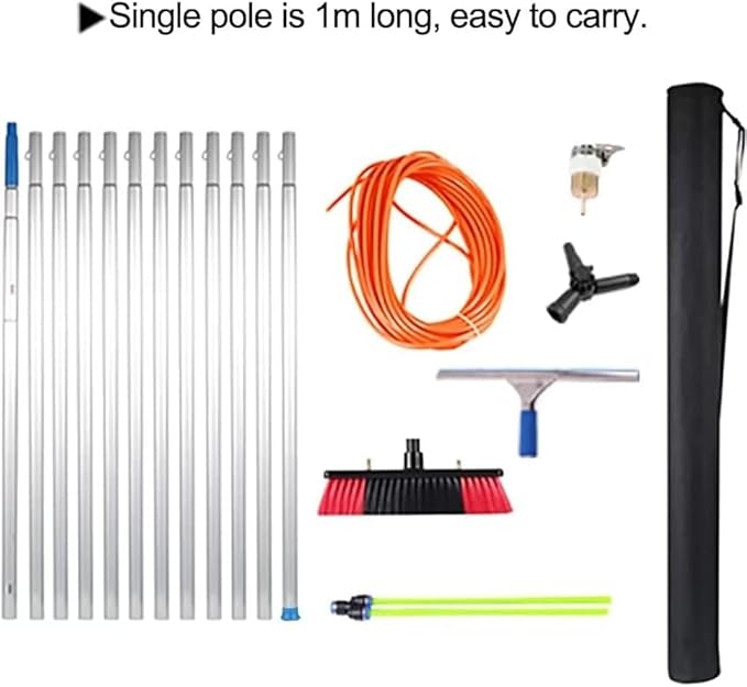 Telescopic Window Cleaning Brush with Squeegee - 9m Water Fed Pole for Solar Panel & Photovoltaic Cleaning - 50cm Brush Head for Effortless Glass Cleaning