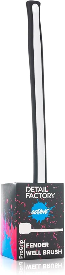 Detail Factory - Fender Well Brush - Ergonomic ProGrip Handle, Stiff Synthetic Bristles, Ergonomic Design, Clean Your Wheel Wells with Ease - Black Ice