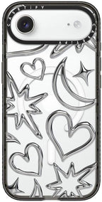 CASETiFY Impact iPhone Air Case [Slim/Compatible with Magsafe / 8.2 ft. 4X Military Grade Drop Protection] - Chrome Scribbles - Clear Black