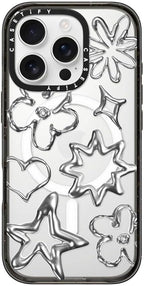 CASETiFY Impact Case for iPhone 16 Pro [Slim / 8.2 ft. 4X Military Grade Drop Protection/Compatible with Magsafe] - Chrome Doodles - Clear Black