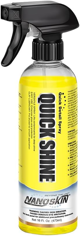 Nanoskin QUICK SHINE Quick Detail Spray 16 Oz. - Waterless Detailer Spray for Car Detailing | Deep Gloss Car Wax Booster & Clay Lubricant | Removes Dust, Smudges, Fingerprints and Other Contaminants