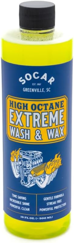 Socar Chemical High Octane (16 oz) - Ceramic Wash & Wax Car Soap – High Foam pH Neutral Car Shampoo with SiO2 Protection – Hydrophobic Shine, Scratch-Safe, Foam Cannon & Bucket Wash