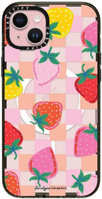 CASETiFY Impact Case for iPhone 15 Plus [8.2ft 4X Military Grade Drop Protection/Compatible with Magsafe] - Fun Strawberries - Clear Black