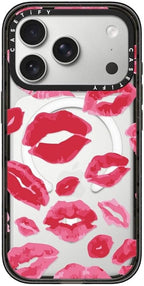 CASETiFY Impact iPhone 17 Pro Case [Slim/Compatible with Magsafe / 8.2 ft. 4X Military Grade Drop Protection] - Lipstick Kisses - Clear Black