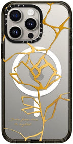 CASETiFY Impact iPhone 15 Pro Max Case [Slim/Compatible with Magsafe / 8.2 ft. 4X Military Grade Drop Protection] - Kintsugi Flower - Clear Black