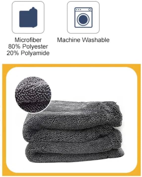 1500gsm Scratch Free XL Ultra Absorbent Microfiber Professional Car Drying Towel, Twisted Loop 24" x 36" for Detailing Cars (5 Pack)