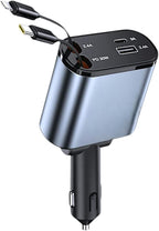 Retractable car Charger USB C, 4 in 1 Fast Car Phone Charger 120W, USBC and Lightening Car Adapter, iPhone 16 pro car Charger, Compatible with iPhone 16/15/14/13/12/11- Pro Max, Galaxy, Pixel