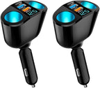 5 Port Cigarette Lighter Splitter,QC3.0&PD 20W Super Fast Car Charger with Dual Cigarette Lighter Plug with LED Voltmeter Compatible with iPhone 15 Pro iPad Dash Cam GPS (PD+QC+2.4A) 2Pcs