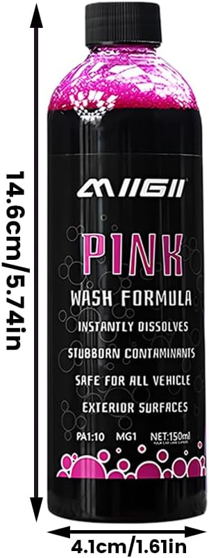 MIIGII Pre-Wash Solution Car Wash Soap - Pink Foam Car Shampoo - Powerful Formula Penetrates and Breaks Down Tree Sap, Bird Droppings & Tough Stains - Works on RVs, Trucks, Cars & More - 150ml (5oz)