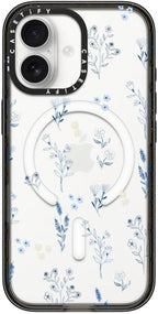 CASETiFY Impact iPhone 17 Case [Slim/Compatible with Magsafe / 8.2 ft. 4X Military Grade Drop Protection] - Small Blue Flowers - Clear Black