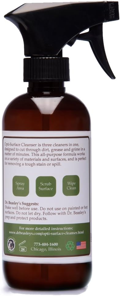 Dr. Beasley's Opti-Surface Cleanser for Autos - Powerful Inorganic Stain Remover, Specially Formulated for Vinyl & Plastic, Non-Oily Matte Finish, 32 Fl Oz