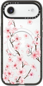 CASETiFY Impact iPhone Air Case [Slim/Compatible with Magsafe / 8.2 ft. 4X Military Grade Drop Protection] - Cherry Blossom - Clear Black