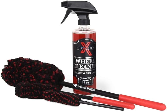 Liquid X Original Wheel Woolies Brushes 3 Piece Kit - Includes Angled Caliper Spoke Brush - USA Made - Black - New & Improved (Brushes + Wheel Cleaner)