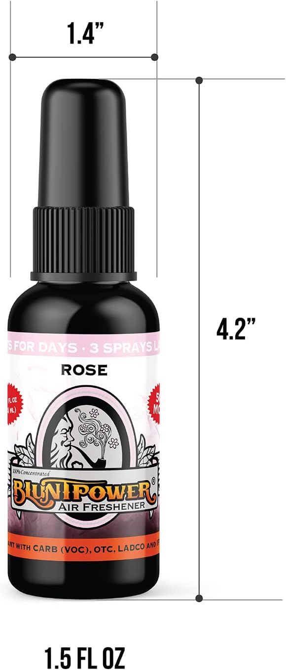 BluntPower (Rose, 1 Pack) Concentrated Air Freshener for Room and Car Spray - Oil-Based Diffuser Spray Bottle - Long-Lasting Bathroom Spray, Car Freshener, & Odor Eliminator Spray