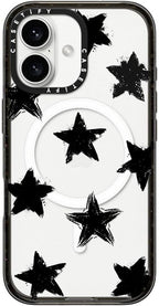 CASETiFY Impact Case for iPhone 16 [Slim / 8.2 ft. 4X Military Grade Drop Protection/Compatible with Magsafe] - Star Marks - Clear Black