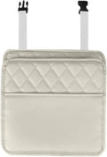 ZIMISI Car Back Seat Organizer, Waterproof Leather Automotive Backseat Hanging Bag with Cup Holders, Large Capacity Car Trash Can, Vehicle Travel Accessories for Most Vehicles (1PC/Beige)