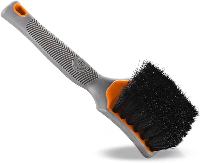 Detail Factory - ProGrip Interior Scrub Brush - Soft Bristles - Rubber Grip for Maximum Stability and Comfort - Curved Head Profile for Better Clearance - Solar Flare