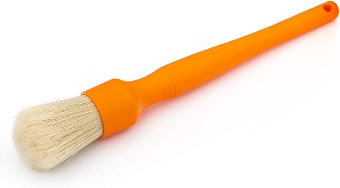 Detail Factory - Boar Hair Long-Handle Detailing Brush - Comfortable Grip and Heavy-Duty Scrubbing for Interior, Exterior, Engine Bay, Wheels, Exhaust Tips, Textured Plastic, Orange
