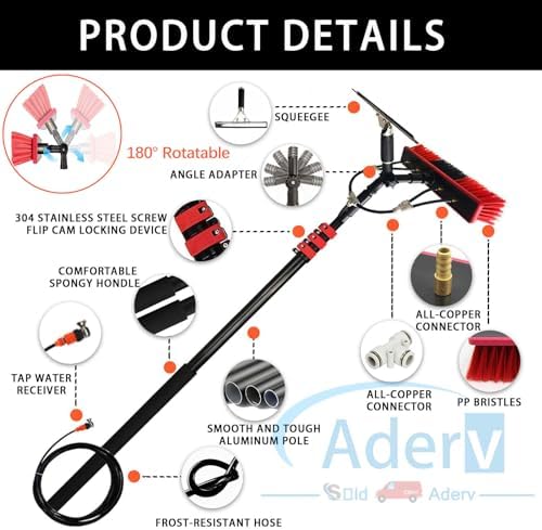 Telescopic Window Cleaning Brush Kit - 3.6-10.8m Water-fed Squeegee with Soap Dispenser - Versatile Pole for Home & Car Cleaning - Efficient Window Cleaner Tool