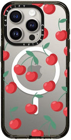 CASETiFY Impact Case for iPhone 15 Pro [8.2ft 4X Military Grade Drop Protection/Compatible with Magsafe] - Cherries - Clear Black