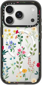 CASETiFY Impact iPhone 17 Pro Case [Slim/Compatible with Magsafe / 8.2 ft. 4X Military Grade Drop Protection] - Spring Botanicals 2 - Clear Black