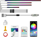 Ambient Lighting Car Led Lights Interior with APP, USB Powered Acrylic Neon Flexible Strip Fiber Optic LED Ambient Lighting kit,4 in 1 Car Center Console Dashboard RGB Sound Active Music Lights Sync