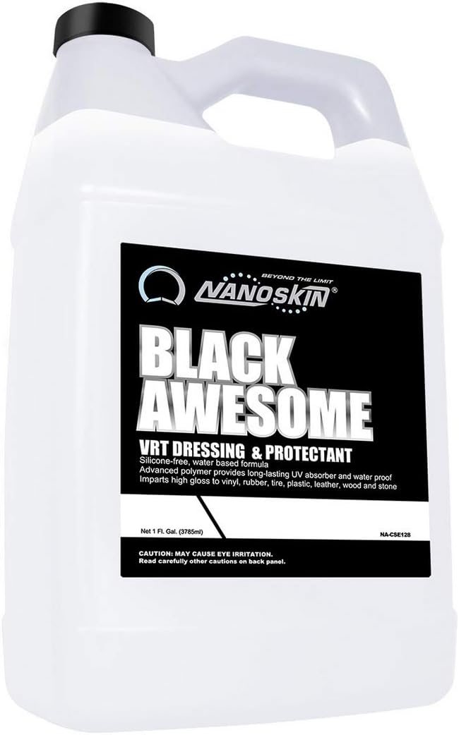 Nanoskin BLACK AWESOME Silicone-Free VRT Dressing Protectant 1 Gallon – Adjustable Like-New Finish to Vinyl, Rubber, Tire, Trim, Plastic, Interior & More | Safe for Cars, Trucks, Motorcycles, RVs