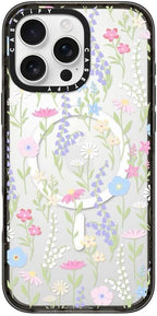 CASETiFY Impact Case for iPhone 16 Pro Max [Slim / 8.2 ft. 4X Military Grade Drop Protection/Compatible with Magsafe] - Pink Pastel Cute Floral - Clear Black