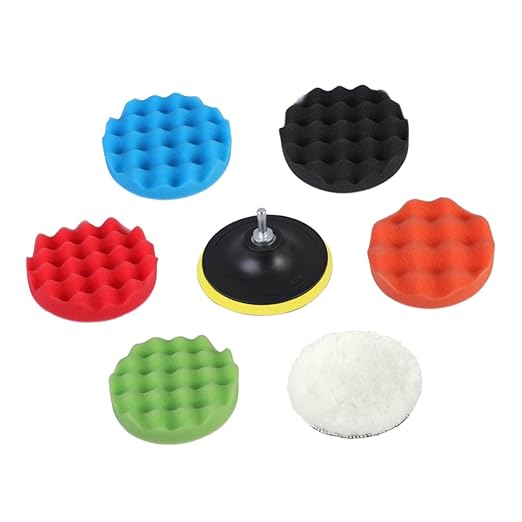 ERINGOGO Car Buffing Sponge Polishing Pad Kit 7pcs Self-Adhesive Discs for Car Waxing Polishing