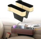 Car Seat Gap Filler Organizer, 2026 New Premium Leather Console Organizer for Holding Phone, Sunglasses, Auto Console Side Storage Box with Cup Holders 2 Seat Hooks for Drink (Beige, 1Set)