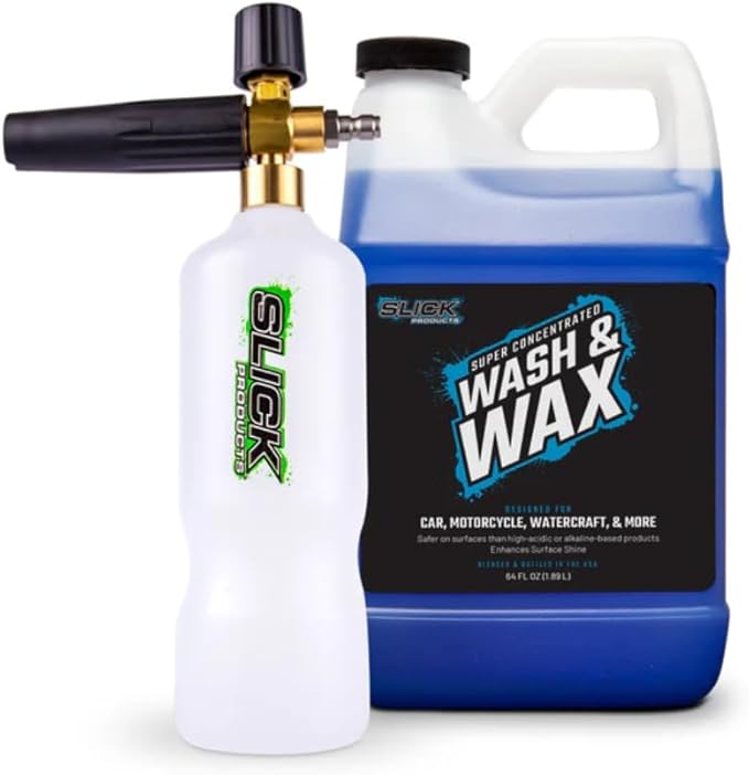 Slick Products Wax & Wash Plus Foam Sprayer Cannon Cleaner Bundle - 64 Ounce Super Concentrated Car Wash Soap for Cleaning Vehicles, RVs