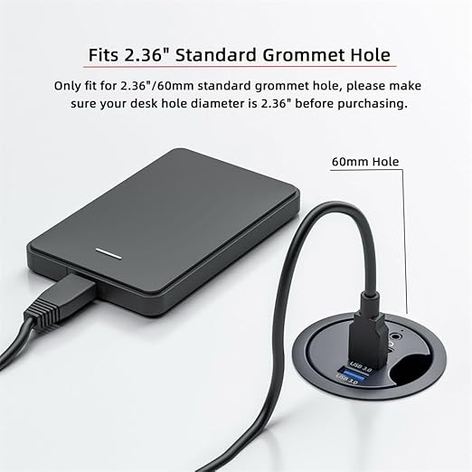 Xiwai USB 3.0 Hub Splitter, SD TF USB-C 2 Port USB Multiport Expander High Speed Type C Data Port 60mm Desk Grommet Dock Station Micro-SD Card Reader Interface for PC Desk Desktop