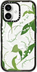 CASETiFY Impact Case for iPhone 16 [Slim / 8.2 ft. 4X Military Grade Drop Protection/Compatible with Magsafe] - Lily of The Valley - Clear Black