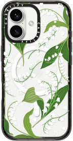 CASETiFY Impact Case for iPhone 16 [Slim / 8.2 ft. 4X Military Grade Drop Protection/Compatible with Magsafe] - Lily of The Valley - Clear Black