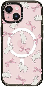 CASETiFY Impact Case for iPhone 15 [8.2ft 4X Military Grade Drop Protection/Compatible with Magsafe] - Rabbit Ribbon - Clear Black