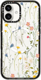 CASETiFY Impact Case for iPhone 16 Plus [Slim / 8.2 ft. 4X Military Grade Drop Protection/Compatible with Magsafe] - Dreamy Floral Pattern - Clear Black