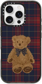 CASETiFY Impact Case for iPhone 16 Pro [8.2ft 4X Military Grade Drop Protection/Compatible with Magsafe] - Teddy Bear Plaid - Clear Black