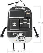 YUNZLAN Cute Panda Leather Car Backseat Organizer 1 Pack Car Seat Back Protectors with Clear 10" Tablet Holder + 4 Storage Pockets