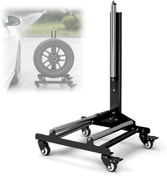 Yeeoy Rolling Wheel Detailing Stand, Heavy Duty Wheel Cleaning Stand, Portable Tire Car Detailing Roller with 3-Way Rotating Rollers for Cleaning, Ceramic Coating, Applying Tire Shine & Car Wheel Wash