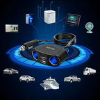 BESTEK 150W 2-Socket Car Cigarette Lighter Splitter Power Adapter DC Outlet Car Charger Dual 2.4A USB with 26 Inches Cord for Cellphone GPS Dash Cam