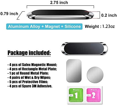 SALEX Silver Magnetic Mounts [4 Pack]. Flat Cell Phone Holder for Car Dashboard, Wall, Fridge. Stick on Universal Kit Compatible with GPS, Tablets, Smartphones, Knives, Keys, Spoons, Forks.