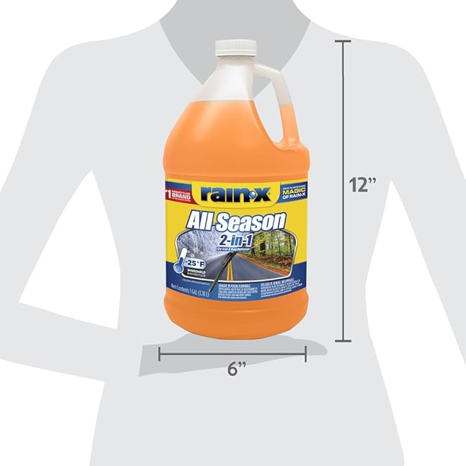 Rain-X All Season -25°F 2-in-1 De-Icer & Bug Remover Windshield Washer Fluid - 1 Gallon (Pack of 6)