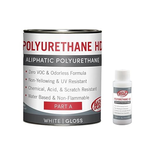 Rain Guard Water Sealers PU-0416 Polyurethane HD IsoFree Clear 2-Part White Base Gloss Finish Ready to USE Covering up to 75 Sq. Ft on New and Older Surfaces. 1 Quart Kit A and B