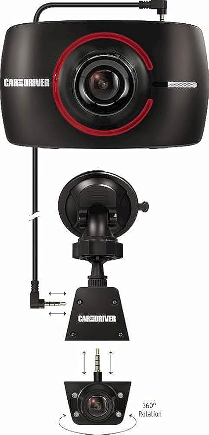 Car and Driver Full HD Dual-View Dash Cam, Front- and Rear-View System with Modular Camera, 150-Degree-Angle Lens, Night Vision, Collision Detection, and G-Sensor