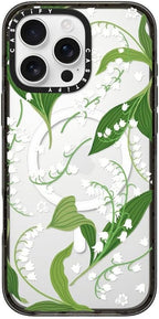 CASETiFY Impact Case for iPhone 16 Pro Max [Slim / 8.2 ft. 4X Military Grade Drop Protection/Compatible with Magsafe] - Lily of The Valley - Clear Black