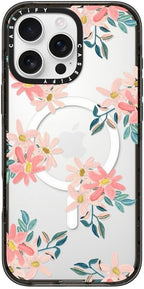 CASETiFY Impact iPhone 16 Pro Max Case [Slim/Compatible with Magsafe / 8.2 ft. 4X Military Grade Drop Protection] - Pink Daisies - Clear Black